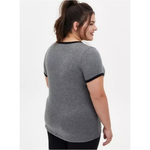 torrid | Tattoo Print Classic Fit Ringer Tee - Heather Grey - Picture 3 of 10